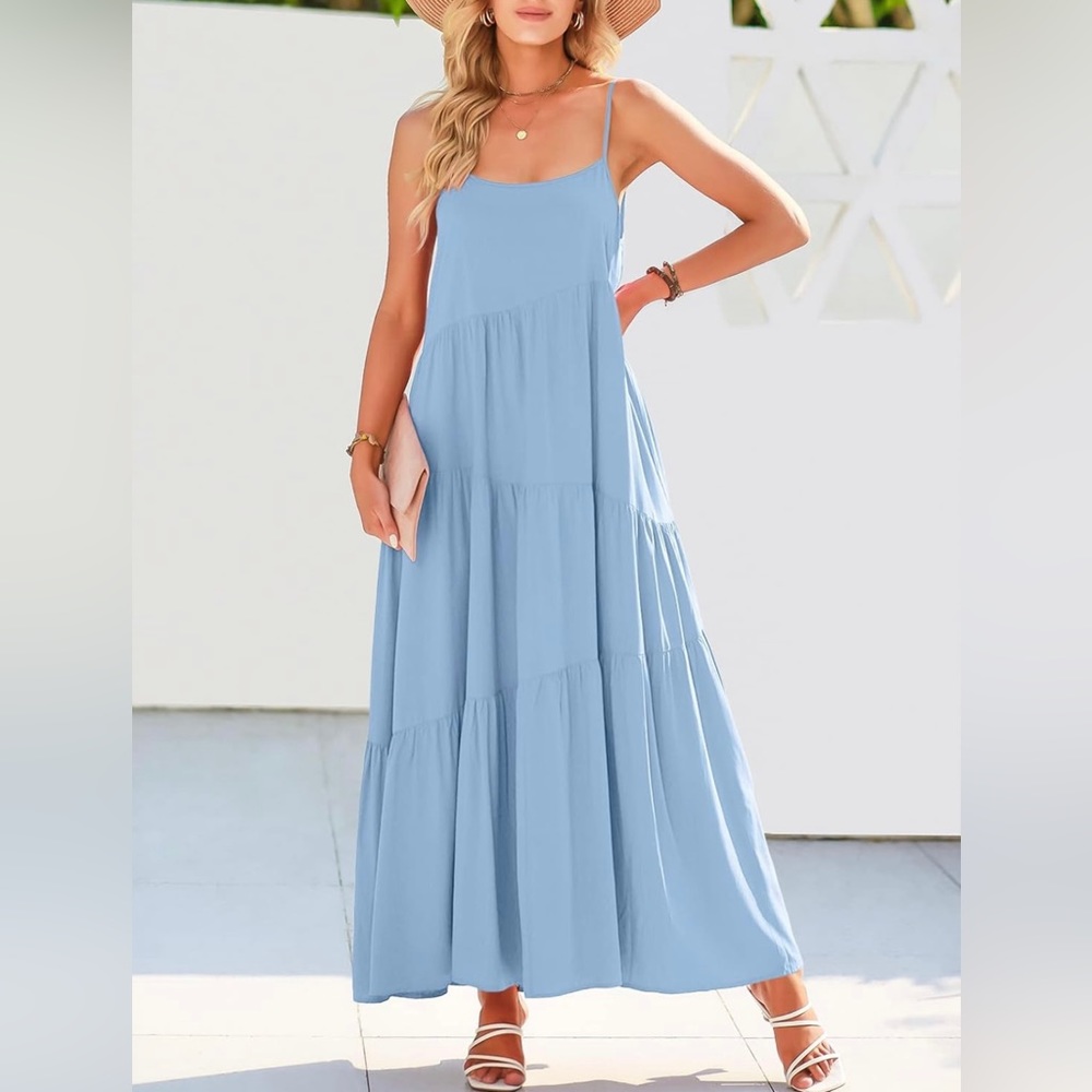 NWT Spaghetti Strap Asymmetric Tiered Maxi Dress Size Medium
